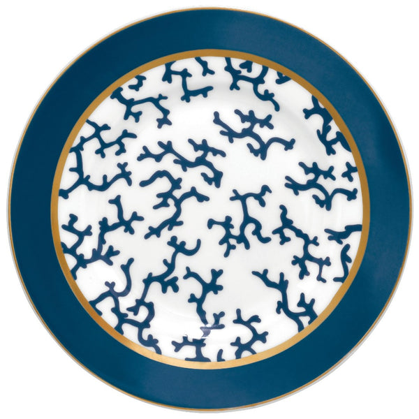 Bread Plate Cristobal Marine porcelain by Raynaud with marine blue coral motifs and gold rim