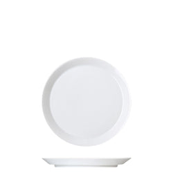 A white, round porcelain bread plate with a glazed finish, displayed on a white background.