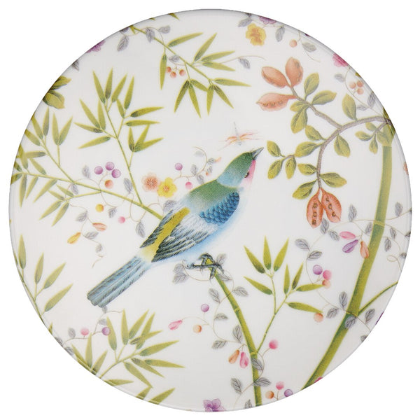 white plate in porcelain with bird and flower design