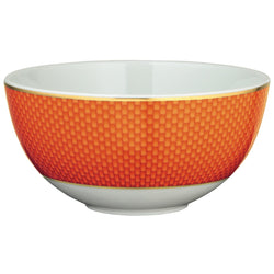 Raynaud Trésor orange porcelain breakfast bowl with gold-accented honeycomb design