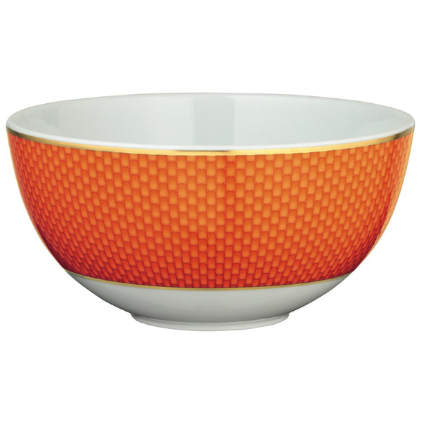 Raynaud Trésor orange porcelain breakfast bowl with gold-accented honeycomb design