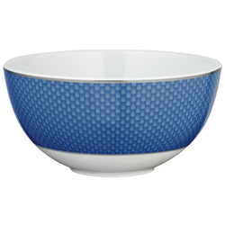 Raynaud Trésor Bleu Limoges porcelain breakfast bowl in cobalt blue with platinum honeycomb design