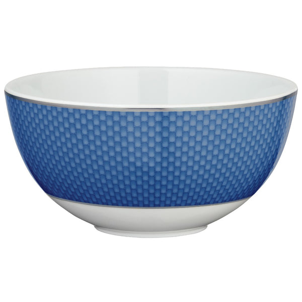 Raynaud Trésor Bleu Limoges porcelain breakfast bowl in cobalt blue with platinum honeycomb design