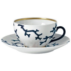Breakfast Cup and Saucer Cristobal Marine porcelain by Raynaud with marine blue coral motifs and gold accents