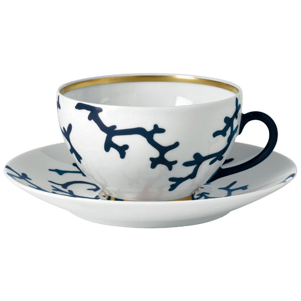 Breakfast Cup and Saucer Cristobal Marine porcelain by Raynaud with marine blue coral motifs and gold accents
