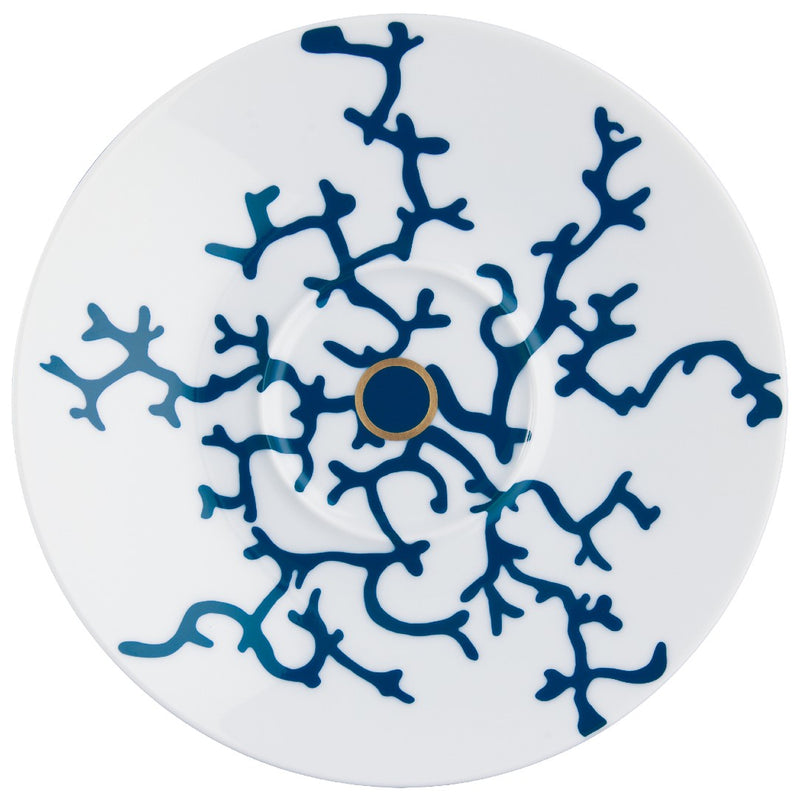 Breakfast Saucer Cristobal Marine porcelain by Raynaud with marine blue coral motifs and gold accents