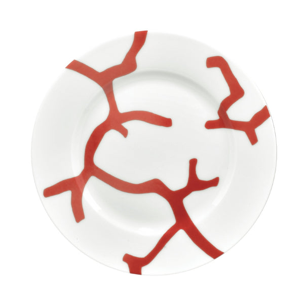 Luxury porcelain cake plate No.2 Cristobal Rouge bold red coral design by Raynaud