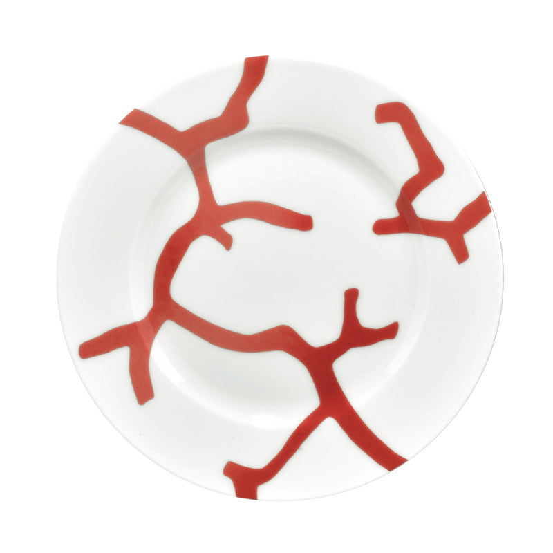 Luxury porcelain cake plate No.2 Cristobal Rouge bold red coral design by Raynaud