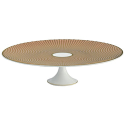 Raynaud Trésor beige porcelain cake stand petit four 27cm with gold-accented honeycomb design