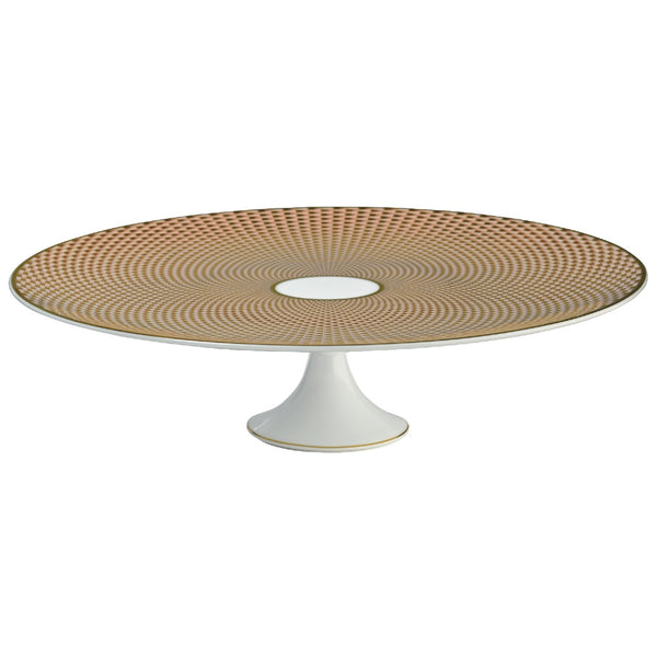Raynaud Trésor beige porcelain cake stand petit four 27cm with gold-accented honeycomb design