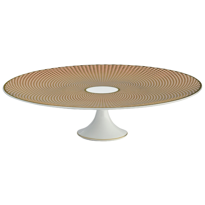 Raynaud Trésor beige porcelain cake stand petit four 27cm with gold-accented honeycomb design
