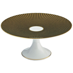 Raynaud Trésor brown porcelain cake stand petit four 16cm with gold-accented honeycomb design