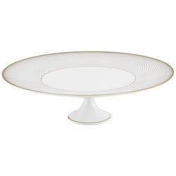 Large cake stand petit four in Limoges porcelain with black and gold Bauhaus-inspired geometric design from the Oskar collection by Raynaud.