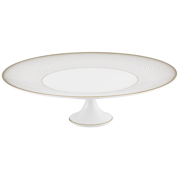 Large cake stand petit four in Limoges porcelain with black and gold Bauhaus-inspired geometric design from the Oskar collection by Raynaud.