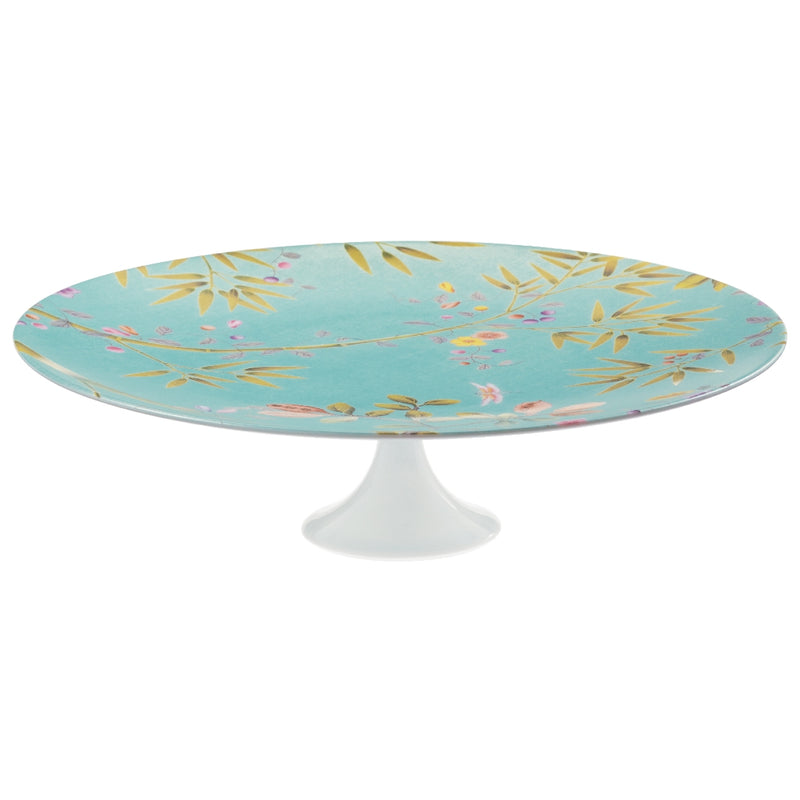 turquoise cake stand in porcelain with birds design