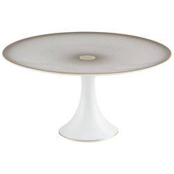 Medium cake stand petit four in Limoges porcelain with black and gold Bauhaus-inspired geometric design from the Oskar collection by Raynaud.