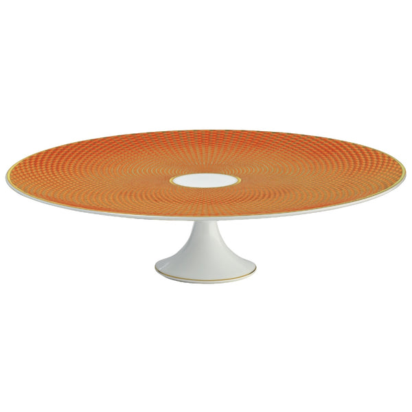 Raynaud Trésor orange porcelain cake stand petit four 27cm with gold-accented honeycomb design