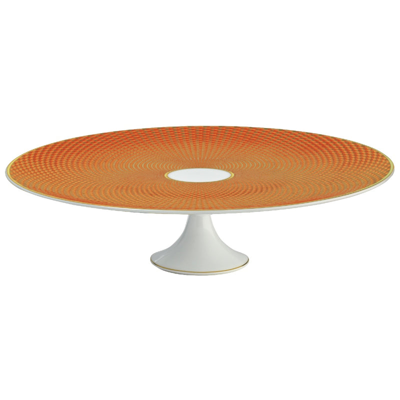 Raynaud Trésor orange porcelain cake stand petit four 27cm with gold-accented honeycomb design