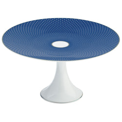 Raynaud Trésor Bleu Limoges porcelain cake stand petit four 22cm in cobalt blue with platinum honeycomb design