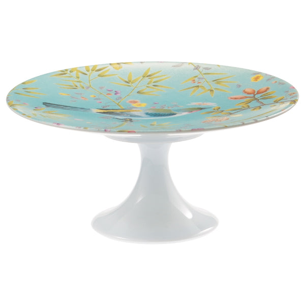 cake stand small in turquoise with floral design