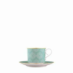 Cappuccino Cup and Saucer Carlo Este by FÜRSTENBERG in fine porcelain with gold and green mosaic-inspired design by Carlo Dal Bianco.