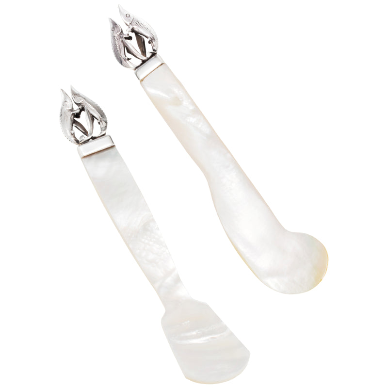 Caviar Spreader & Spoon Sturgeon Mother of Pearl and Sterling Silver by Sonja Quandt
