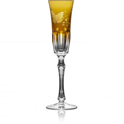 Luxury Champagne Flute in Amber Crystal with Butterfly and Leaf Engraving – Springtime by Varga Crystal