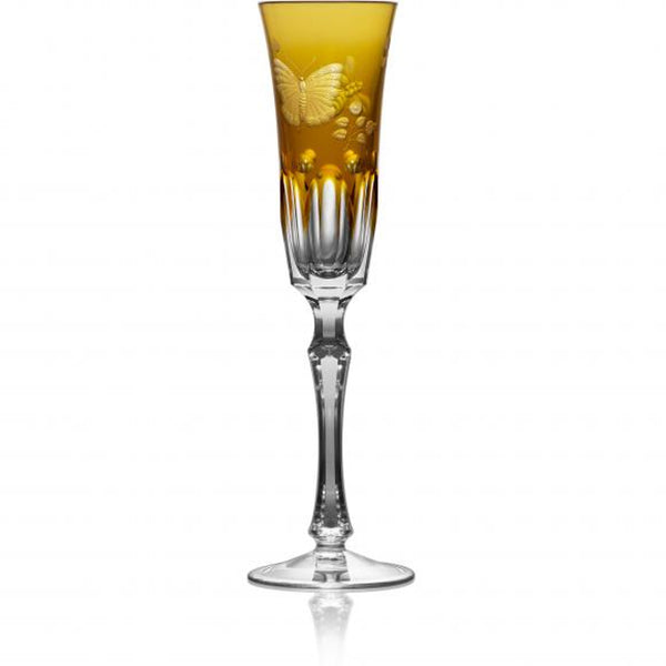 Luxury Champagne Flute in Amber Crystal with Butterfly and Leaf Engraving – Springtime by Varga Crystal