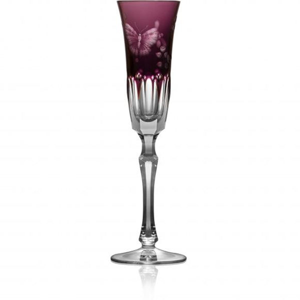 Luxury Champagne Flute in Amethyste Crystal with Butterfly and Leaf Engraving – Springtime by Varga Crystal