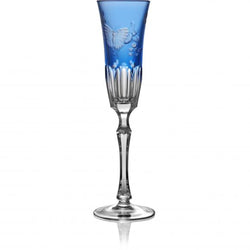 Luxury Champagne Flute in Sky Blue Crystal with Butterfly and Leaf Engraving – Springtime by Varga Crystal