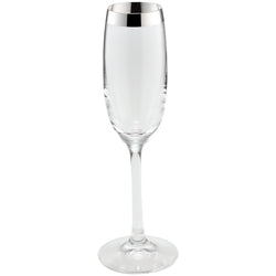 A clear crystal champagne glass with a silver decoration on the side, part of the Fine Silver Decor collection by Sonja Quandt.