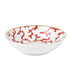 Luxury porcelain Chinese bone cup Cristobal Rouge red coral motif with gold rim by Raynaud