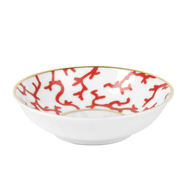 Luxury porcelain Chinese bone cup Cristobal Rouge red coral motif with gold rim by Raynaud
