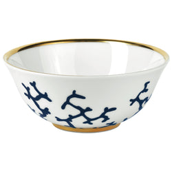 Chinese Rice Bowl Cristobal Marine porcelain by Raynaud with marine blue coral motifs and gold accents