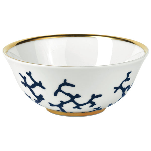 Chinese Rice Bowl Cristobal Marine porcelain by Raynaud with marine blue coral motifs and gold accents