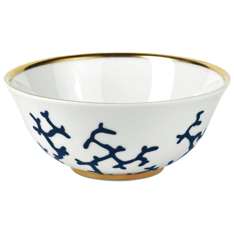 Chinese Rice Bowl Cristobal Marine porcelain by Raynaud with marine blue coral motifs and gold accents