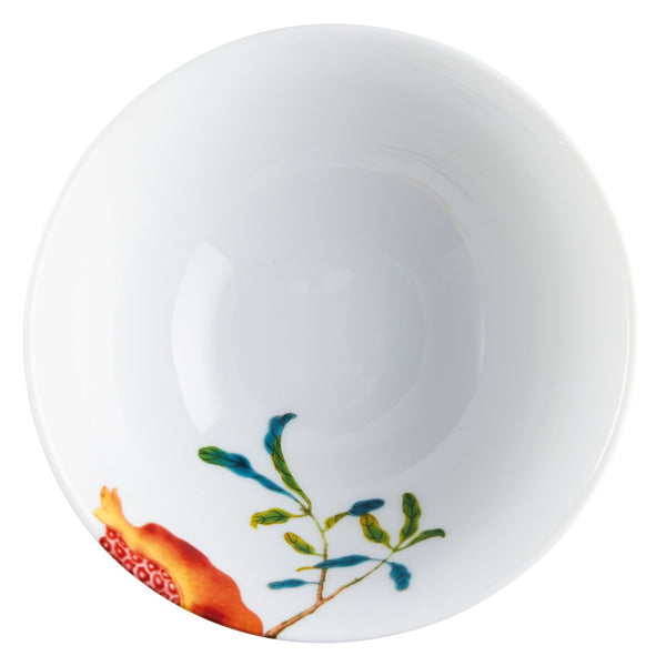 Inside of the Harmonia luxury porcelain Chinese rice bowl with fruit and floral motifs inspired by Chinese imperial art by Raynaud