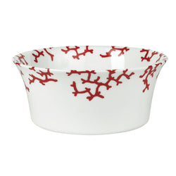 Luxury porcelain Chinese salad bowl Cristobal Rouge red coral motif with gold rim by Raynaud