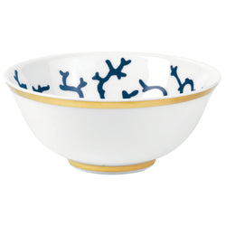 Chinese Soup Bowl Cristobal Marine porcelain by Raynaud with marine blue coral motifs and gold accents