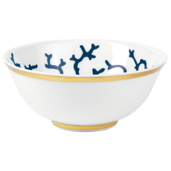 Chinese Soup Bowl Cristobal Marine porcelain by Raynaud with marine blue coral motifs and gold accents