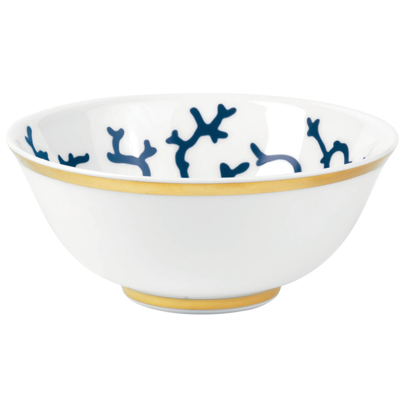 Chinese Soup Bowl Cristobal Marine porcelain by Raynaud with marine blue coral motifs and gold accents