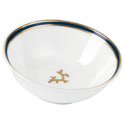 Chinese Soy Dish Cristobal Marine porcelain by Raynaud with gold coral motif and marine blue rim