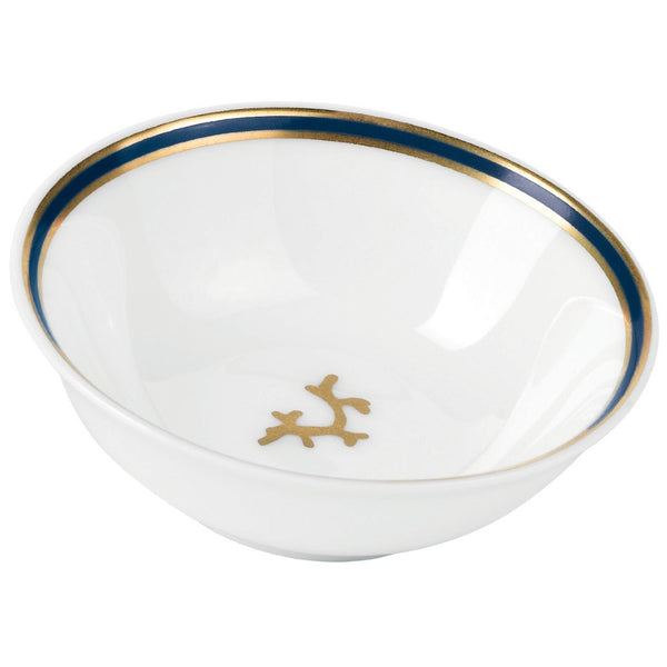 Chinese Soy Dish Cristobal Marine porcelain by Raynaud with gold coral motif and marine blue rim
