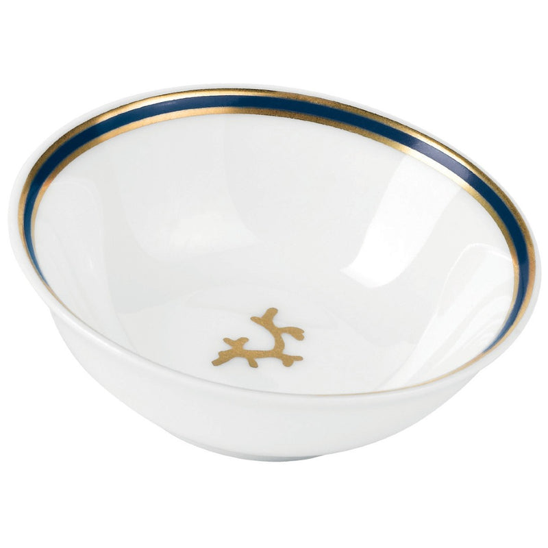 Chinese Soy Dish Cristobal Marine porcelain by Raynaud with gold coral motif and marine blue rim