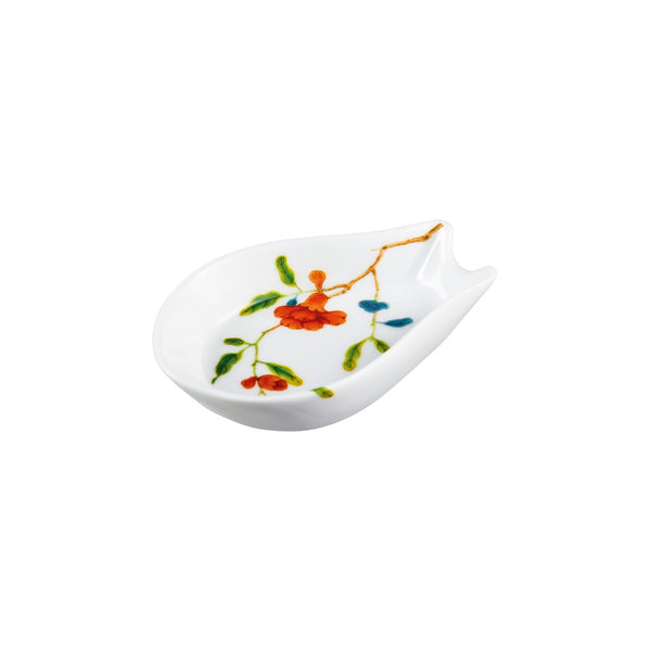 Harmonia luxury porcelain Chinese spoon holder with fruit and floral motifs inspired by Chinese imperial art by Raynaud