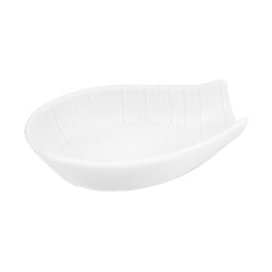 A white porcelain spoon holder with a leaf-like design from the Infini collection.