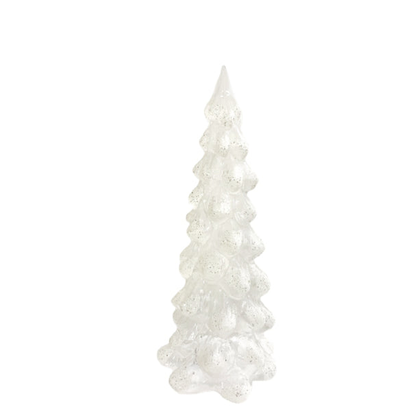 Glittery white glass Christmas tree by Shishi, 20cm tall, elegant holiday decoration for refined festive table or interior styling.
