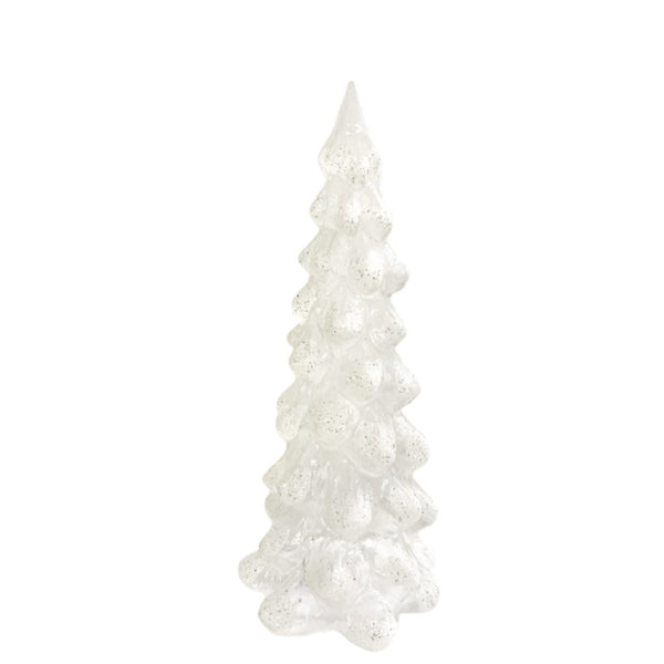 Glittery white glass Christmas tree by Shishi, 25cm tall, elegant festive decoration for luxurious winter table or interior styling.
