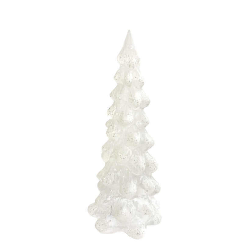 Glittery white glass Christmas tree by Shishi, 25cm tall, elegant festive decoration for luxurious winter table or interior styling.
