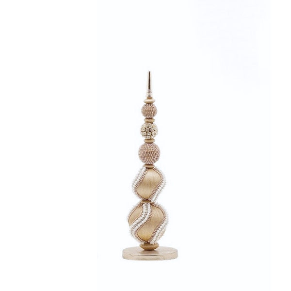 Gold Christmas tree topiary with crystals and pearls, 45 cm tall, luxury festive decoration for elegant interiors.